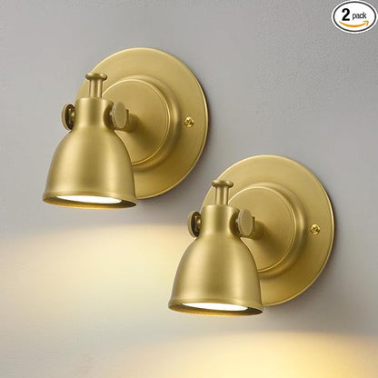 Gold Wall Sconces Set of 2 Hardwired - Brass Vintage Dimmable Indoor Small Bell Lights Fixtures Decor Set of Two for Bathroom Vanity Bedroom Bedside Hallway Living Room Kitchen Picture Lamp