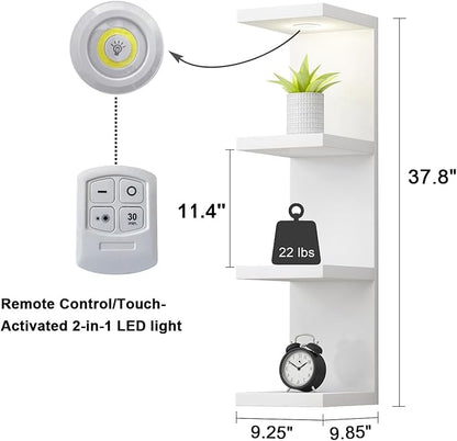 Versatile 4 Tier Wall Shelf Unit,White Lack Wall Shelf,Display Floating Shelf with LED Remote Control Light
