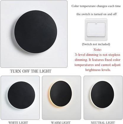 Modern Wall Sconce Light 3-Level Dimming LED Wall Lamp Minimalist White/Black Round Disc Indoor LED Mounted Lamp for Bedroom Living Room Bathroom Corridor Porch Stairs
