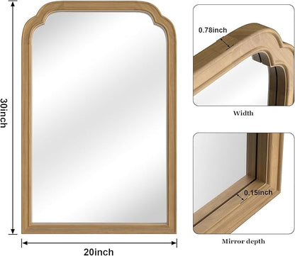 WallBeyond Wood Frame Wall Mirror Rounded Corner Arch Rectangle Mirror for Entryway, Living Room or Bedroom Home Decor - Light Woodgrain [20" x 30" Natural ]