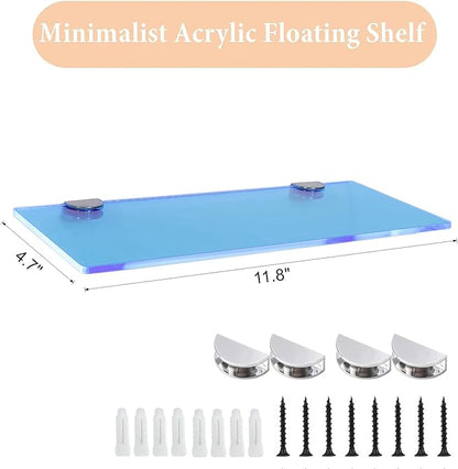 iobiotio Small Floating Shelves, 12 x 4'' Shelves for Wall, Decorative Floating Shelves for Home Office, Wall Mounted Rack, Light Blue, 2 Pcs