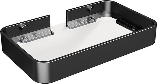 Danpoo 8-Inch Small Wall Shelf, Clear Tempered Glass with Matte Black Aluminum Frame – Sleek Floating Bathroom Organizer