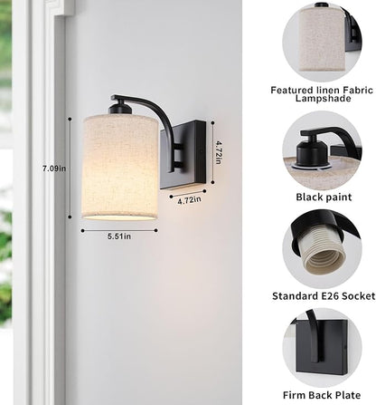 Black Rechargeable Battery Operated Wall Sconces Set of 2 with Remote, Wireless Dimmable Battery Powered LED Wall Lights, Cordless Wall Lighting Lamp Fixture for Bedroom Living Room