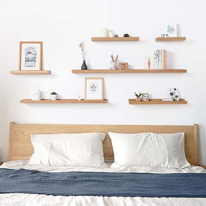 HOMWOO 36 Inch Floating Shelves Long Wall Shelf, Wall Mounted Natural Wood Picture Ledge Shelf for Living Room,Bedroom,Bathroom & Kitchen