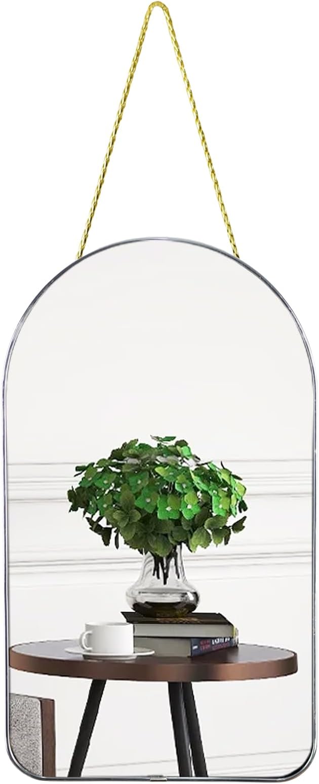 Funerom Small Decorative Arched Wall Mirror with Sliver Frame, 15.8 x 9 inches, Small Modern Hanging Mirror for Bedroom Bathroom