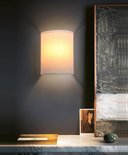 Yosoan White Fabric Cloth Boho Wall Sconce Hallway Fixture Light, 1-Light Vanity Indoor Hardwired Modern Wall Mount Retro Vintage Interior Sconce with Half Moon Shade Lamp for Stairwell Bedroom