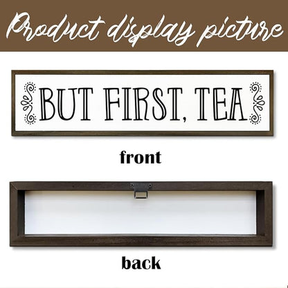 Tea Wood Sign Decor, Country Farmhouse Decoration for Home Kitchen Office, Rustic Teas Bar Decor, Wall Decors Art, Teas Lover Gift, But First Tea Sign, 17.8x4x1.2 inches