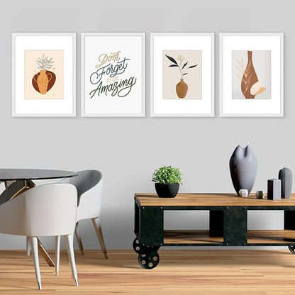 12x16 Picture Frame Set of 4, Displays 8x10 with Mat or 12x16 Without Mat, Photo Frames for Wall Hanging or Tabletop, Includes HD Plexiglass, White
