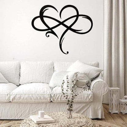 Infinity Heart Wall Decor, Unique Infinity Heart Metal Art Wall Decor Love Sign Steel Wall Plaques Bedroom Ornaments for Home Wedding Decor, Room Living Room Decoration (Black, 13.7x11.4inch)