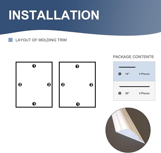 NeatiEase 2 Set Peel and Stick Wall Molding Trim Kit, 16" x20" Premade Wainscoting Panels, Self Adhesive Moulding Panel for Interior Walls Picture Frame