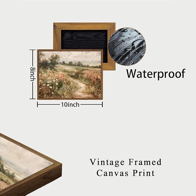 OIQArtOIQ Framed Canvas Wall Art,Vintage Decor,Landscape Nature Country Wildflower Paintings Farmhouse Pictures Modern Artwork Rustic Fall Flower Prints Cottagecore Office Living Room Bedroom Bathroom