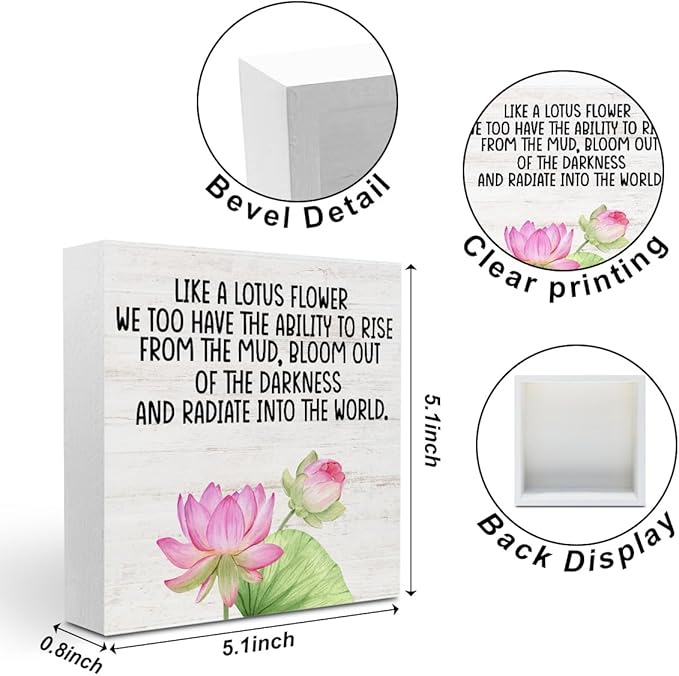 Inspirational Gifts Lotus Wood Box Sign Desk Decor, Like a Lotus Flower, Motivational Gifts Desk Decorative Signs for Home Office Living Room Table Shelf Cubicle