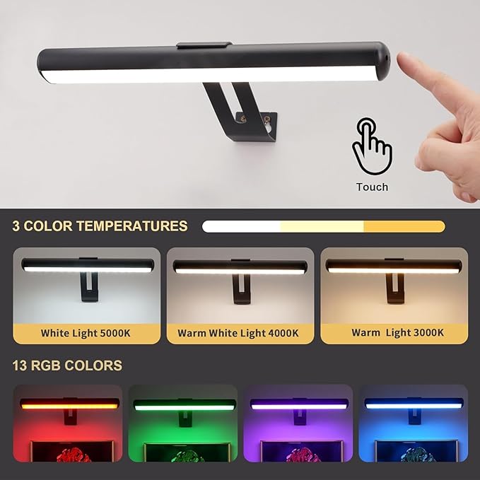 Picture Light Battery Operated, Picture Lights for Wall, Wireless Picture Light with Remote for Paintings, 48 LED, 16 Color Changing, Dartboard Light with 2 Base for Art, Black-2Pack