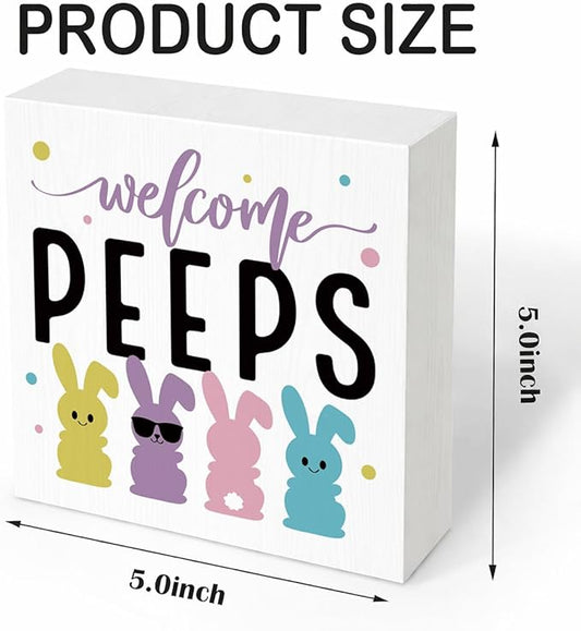 Easter Desk Decorations Every Bunny Welcome Wooden Box Sign, Bunny Rabbit Spring Tabletop Decor, Farmhouse Shelf Plaque for Home Office Living Room Easter Decorations