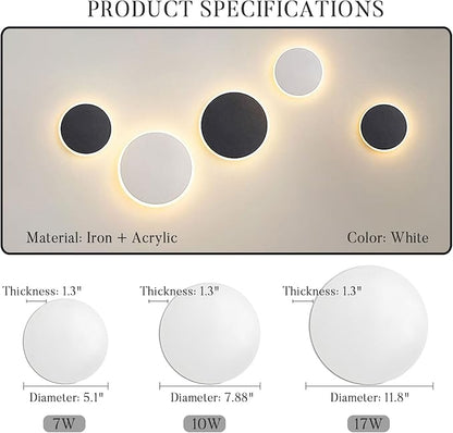 Wall Sconces Modern Light Fixture White/Black Round Disc Wall Sconce Indoor Decorative Wall Light Creative Minimalist Lighting for Living Room Stairs Bedroom Aisle Bathroom Bedsid