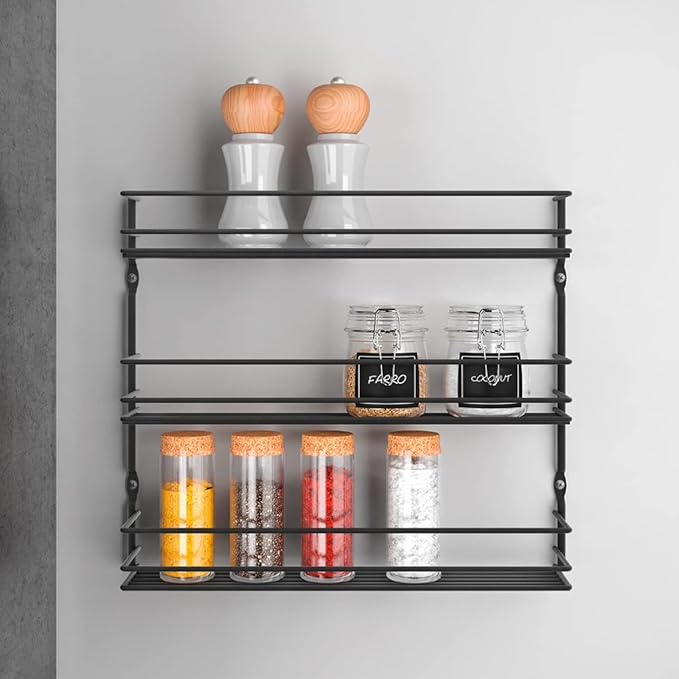 Metaltex Pepito 3-Tier Spice Rack – Wall-mounted Kitchen Storage Shelf for Seasonings and Condiments - Polytherm Lava, 36 x 8 x 32 Centimeters