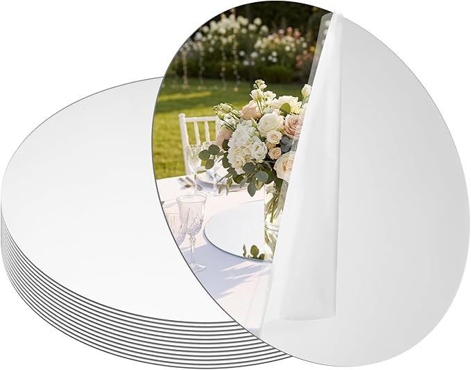 SUREAM Table Mirrors for Centerpieces, 12 Inch Round Mirror Centerpieces for Tables, Circle Candle Plates for Table Centerpieces Wedding Party Decorations(Set of 12, 2mm Thick)