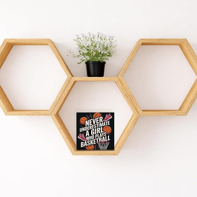 Basketball Home Decor - Gift for Girl Basketball Lover - Double-sided Wood Box Sign for Home Kitchen Farmhouse Office Tiered Tray Desk Shelf Decor