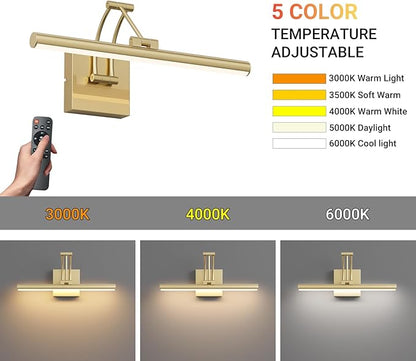 Tipace Hardwired Gold Picture Lights for Paintings - 15.7 inch 3CCT Dimmable Modern Gallery Light with Remote Control Led Wall Art Lighting Display Artwork