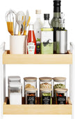 KLM Countertop Coffee Station Organizer, 2 Tier Wooden Shelf for Coffee Bar Accessories, Condiment Storage Caddy for Kitchen, Bathroom Counter Organizer, Home, Office - Natural