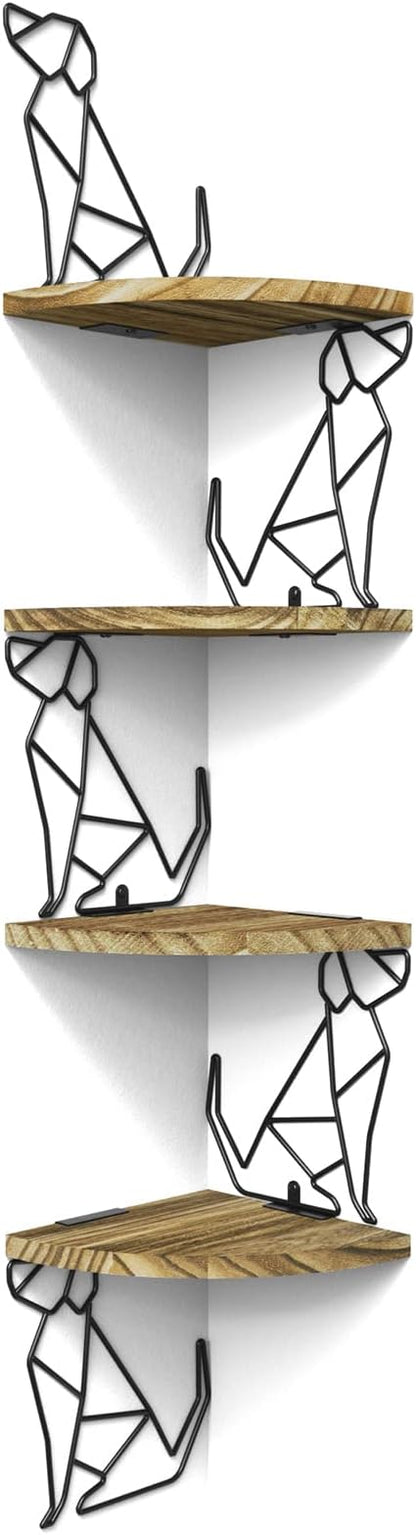 Alsonerbay Corner Shelf Wall Mount, 4 Tier Floating Shelves for Wall Storage, Rustic Wood Shelves for Bedroom, Living Room, Bathroom, Entryway, Garage (Dog Shaped)