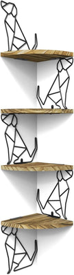 Alsonerbay Corner Shelf Wall Mount, 4 Tier Floating Shelves for Wall Storage, Rustic Wood Shelves for Bedroom, Living Room, Bathroom, Entryway, Garage (Dog Shaped)