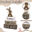 DIYDEC 4Pcs Easter Tabletop Decorations Bunny Wooden Block Signs Gift Rustic Tiered Tray Decor Happy Easter Centerpiece Farmhouse Wood Rabbit Table Sign for Kitchen Home Office Party Decor