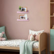 Z metnal Small Floating Shelves, Natural Wooden Display Wall Shelf for Picture Ledge, Nursery Floating Shelves, Wall Mounted, 8 x 5.5 inch, Pink, 2 Pcs