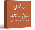 God Is Within Her Bible Verse Artwork Orange Wood Box Sign Rustic Farmhouse Style Psalm 46 : 5 Christian Wood Block Plaque 5 X 5 Inches Home Office Desk Sign Decor for Presents