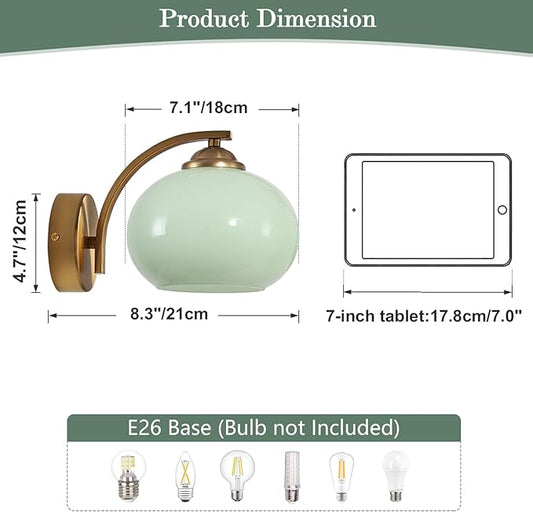 Green Glass Kitchen Sconce Light Brushed Gold Bathroom Vanity Light Vintage Hardwired Wall Sconce Set of 2 Mid Century Modern Wall Lighting