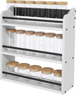 3 Tier Wooden Spice Rack, Seasoning Jars Rack Shelf Spice Organizer for Countertop or Wall Mount, Vertical Spice Holder for Kitchen Counter, Cabinet, Pantry, White