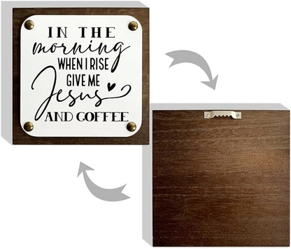 Coffee Wood Sign, Coffee Home Decor, Wooden Box Signs Decors Art, Kitchen Shelf Decoration, Coffees Lover Present, In the Morning When I Rise Give Me Jesus and Coffees Sign