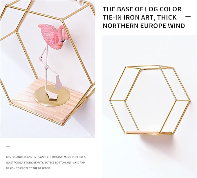 Wall Mounted Hexagonal Floating Shelves Set of 3 in Different Sizes, Modern Metal Wall Shelf, Simple Wood Partition Storage Shelves, Decor Rack for Bedroom, Living Room, Kitchen and Office