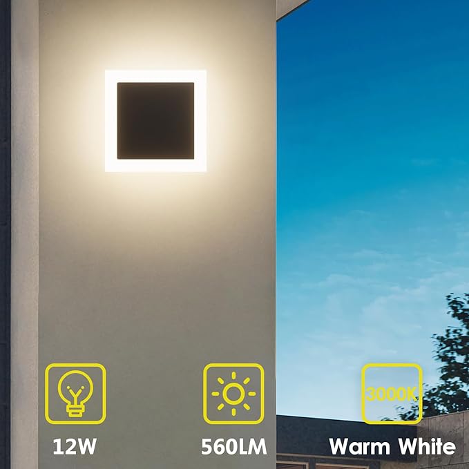 2 Packs LED Wall Light Outdoor Indoor Modern Wall Sconce Mini Sconce Outdoor Wall Lights Aluminum Waterproof Black Wall Mount Light LED Wall Sconces Warm White 3000K (Square)