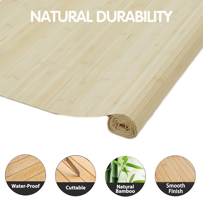 Natural Bamboo Wall Panel 48x96 Inch, Renewable Pole Wrap & Wainscoting for Interior Wall Decor, Bedroom, Living Room, Office & Kitchen Island (Natural)