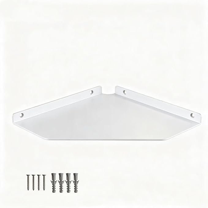 10 Inch White Floating Corner Shelf Wall Mounted, Large Triangle Storage Shelf for TV Box, Router, Speakers & Decor