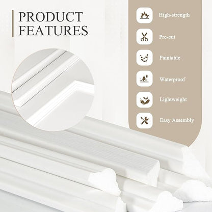 3 Sets Peel and Stick Wall Molding Kit, Premade Wainscoting Panels for Interior Wall Moulding Decor, Ready to Assemble Wainscoting Accent Panel (54 x 24In, 24 x 24In)