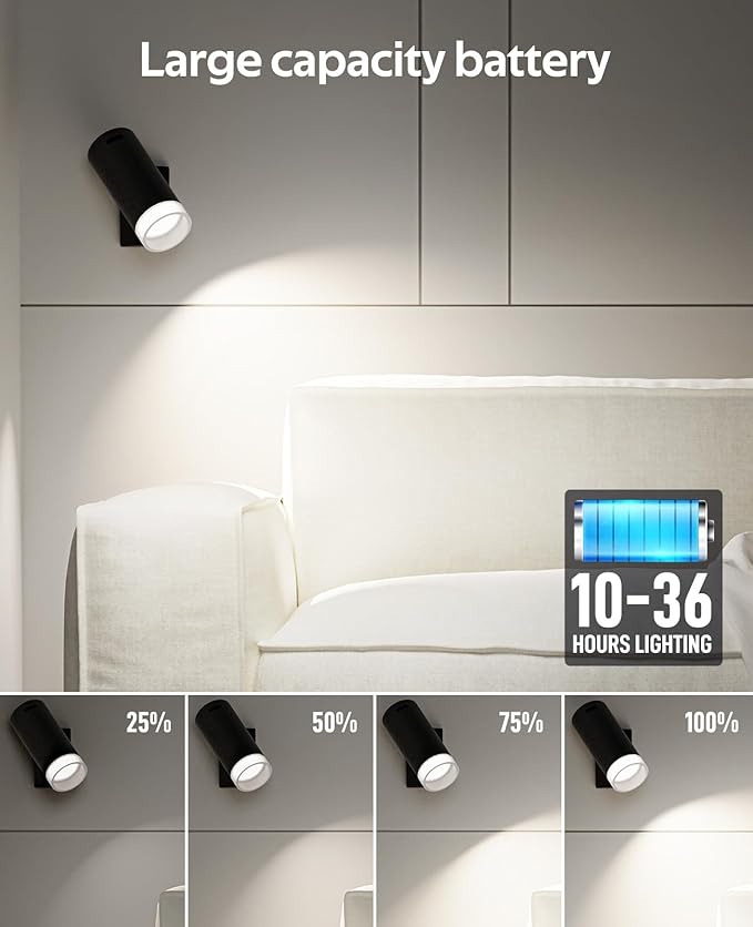 LED Wall Sconces, Battery Wall Sconces Set of Two with Rechargeable Battery Operated 12RGB and 3CCT Dimmable Wireless Magnetic Lights, for Bedroom Bedside Reading Living Room Picture