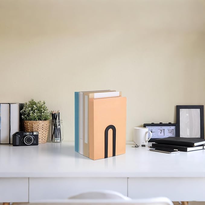 Chunful 12 Pcs Modern Metal Book Ends for Shelves Decorative Small Bookends Book Shelf Organizer Minimalist Design Stopper to Hold Books for Home Office (Black,5.5 * 3.75 * 2.25inch)