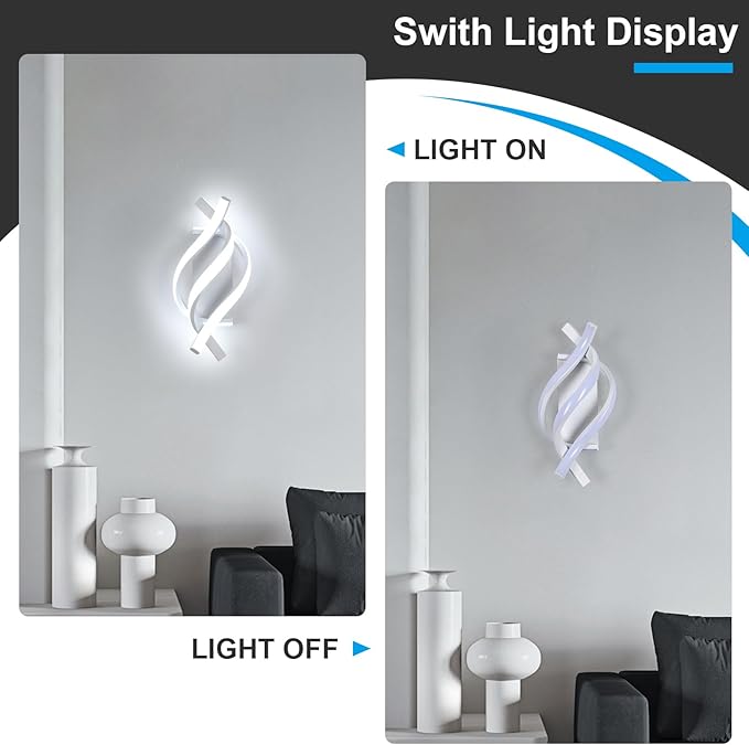 DELIPOP Wall Sconces, Modern Wall Sconce, 6500K Cool White Indoor Wall Light, Acrylic LED Wall Lights for Bedroom, Bathroom, Living Room, Hallway, Balcony (White)
