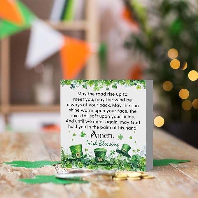Irish Blessing Decor St Patricks Day Decorations Rustic Wood Sign Home Tabletop Shelf Desk Decor St Patrick's Day Decorations 5 X 5 Inches