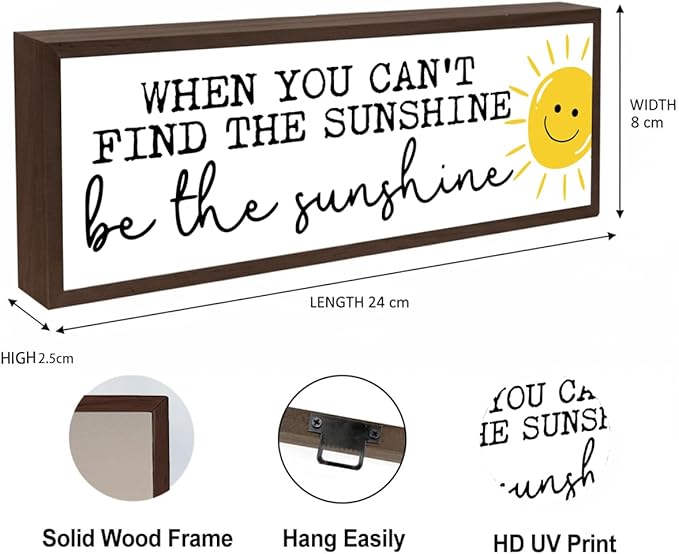 When You Can't Find the Sunshine Be the Sunshine Sign, Positive Wood Sign, Rustic Decor Signs, Modern Farmhouse Home Decor, Sun Decoration for Bedroom, Living Room Shelves Decoration
