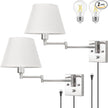 TRLIFE Wall Sconce Plug in, Dimmable Wall Sconces Set of 2 Brushed Nickel Swing Arm Wall Lights with Plug in Cord and On/Off Dimmer Rotary Switch, 9.4