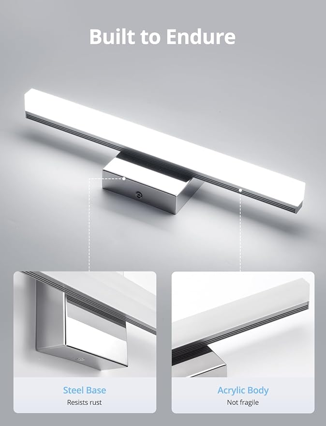 Combuh Modern Bathroom Light Fixtures Over Mirror, 16 Inch IP44 9W Chrome Vanity Light Bar for Bathroom, Wall Light Fixtures Cool White 6000K