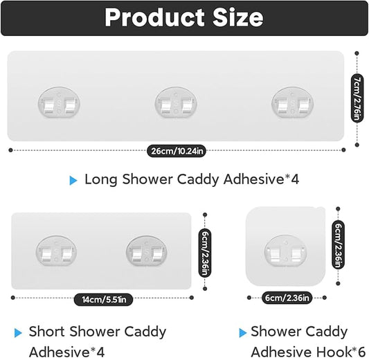 Lsnisni 14 Pack Shower Caddy Adhesive Replacement, Strong Adhesive Hooks, Waterproof Shower Adhesive Strips, No Drilling, for Bathroom Storage Shelves and Kitchen Racks