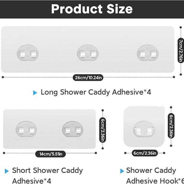 Lsnisni 14 Pack Shower Caddy Adhesive Replacement, Strong Adhesive Hooks, Waterproof Shower Adhesive Strips, No Drilling, for Bathroom Storage Shelves and Kitchen Racks