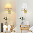 TRLIFE Dimmable Wall Sconce, Remote Control Dimming 10-100% and Adjustable Color Temperature 2700K-6500K Brushed Brass Swing Arm Wall Lights with Plug in Cord, 9.4