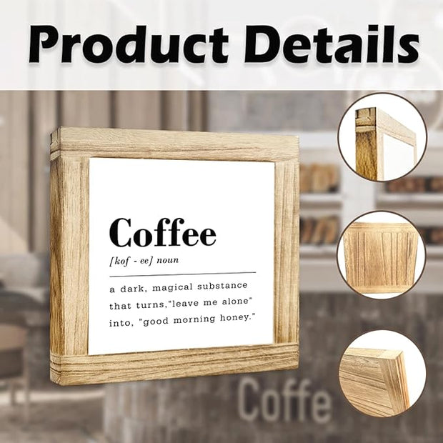 Wood Coffee Sign Funny Coffee Definition Sign Square Handmade Coffees Plaque For Kitchen Office Bar Decor Rustic Farmhouse Wall Art Wooden Coffees Bar Decor Signs 5.9x5.9 inches