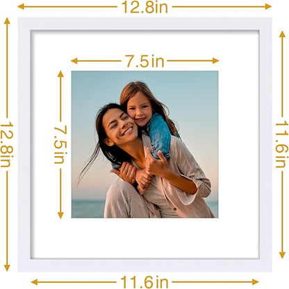 Vittanly 12x12 Picture Frames Set of 4, Display Pictures 8x8 with Mat or 12x12 without Mat, Gallery Frame for Wall Display, Engineered Wood with Shatter Resistant Plexiglass, White