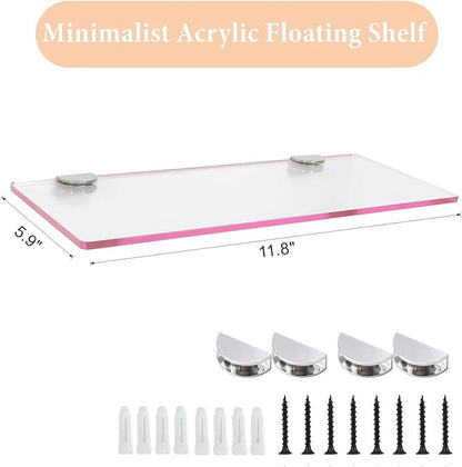 iobiotio Small Floating Shelves, 12 x 5.9'' Shelves for Wall, Decorative Floating Shelves for Home Office, Wall Mounted Rack, Pink, 2 Pcs